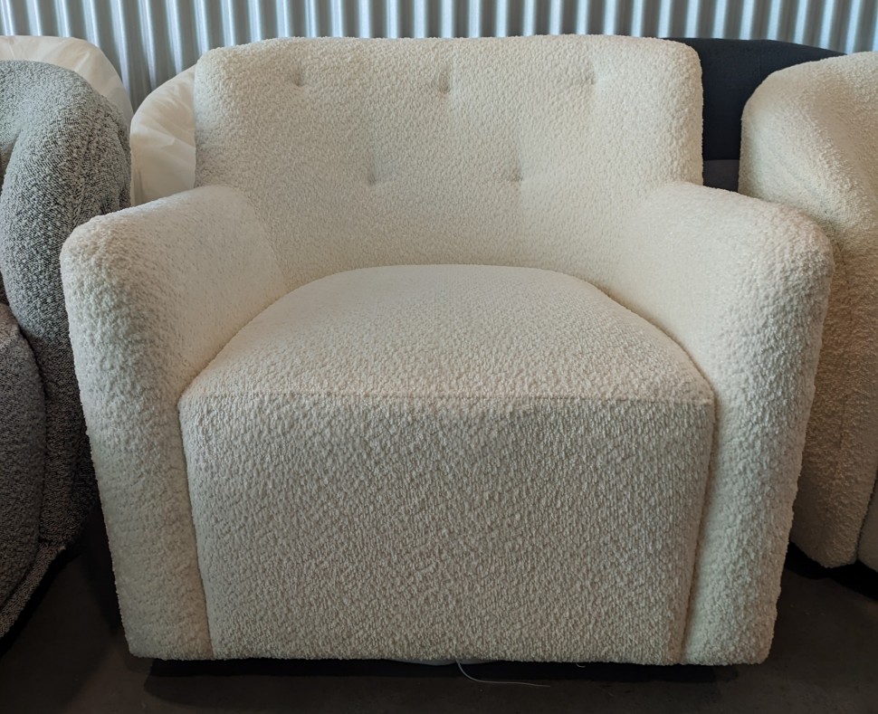 Modern Cream Upholstered Tufted Armchair with 360° Swivel