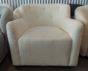 Modern Cream Upholstered Tufted Armchair with 360° Swivel