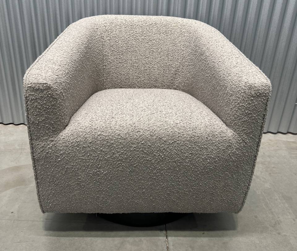 Light Gray Poly Blend Boucle Upholstered Swivel Barrel Chair