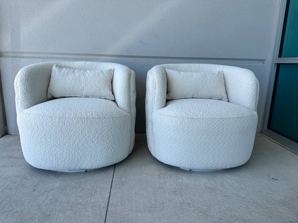 Cream Boucle Tufted Upholstered Swivel Armchair