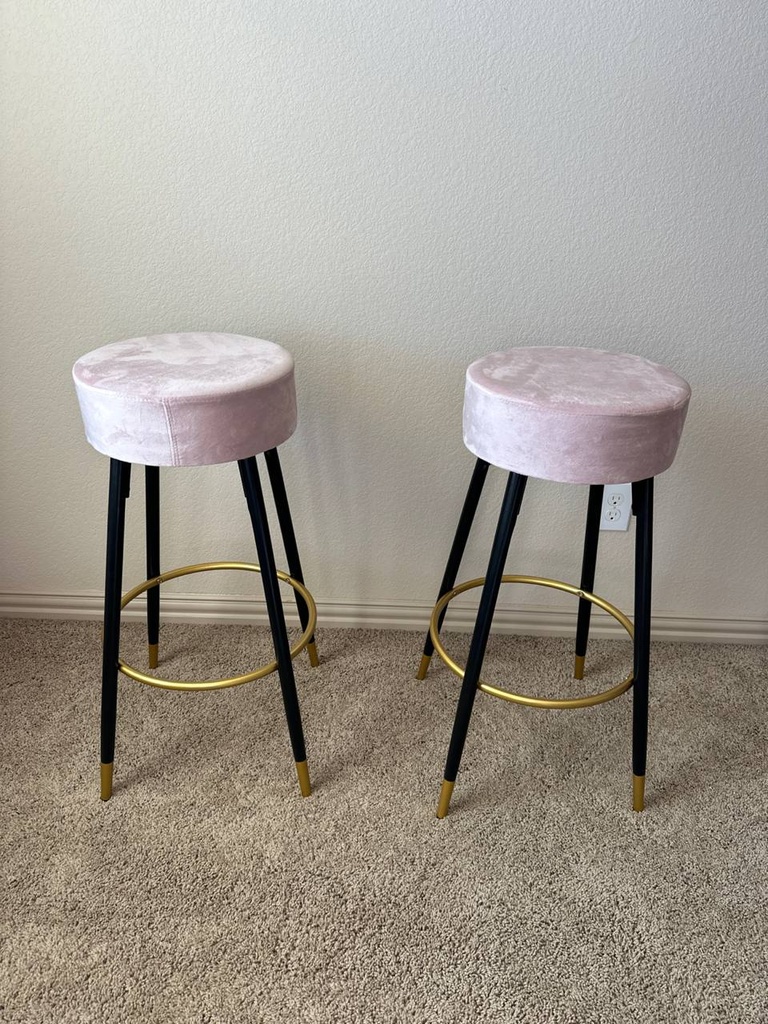 30.3 in. Bar Height Backless Metal Upholstered Velvet Bar Stool with Footrest (Set of 2)