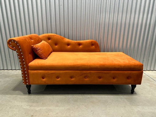 [CS0001-OR] Buttons Tufted Nailhead Trimmed Velvet Chaise Lounge with 1-Pillow