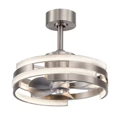 [24011-SN] 18 in. Integrated LED Indoor Satin Nickel Crystal Ceiling Fan with Light and Remote Control Included