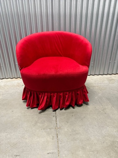 [HFSN-655RD] Modern Comfy Upholstered Red Velvet Swivel Barrel Accent Chair with Skirt