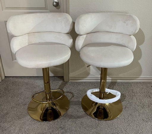 Ivory Velvet Upholstered Bar Stools Dining Chairs (set of 2)