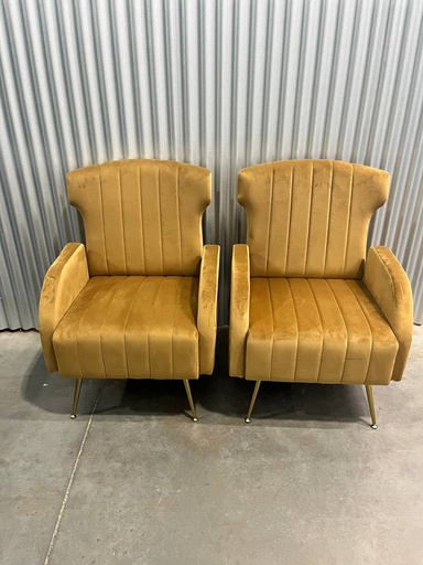 Velvet Accent Chair, Upholstered Wingback Armchair Single Sofa with Metal Legs