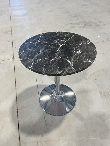 Round Pub Table Adjustable Swivel Bar Table w/ Faux Marble Top Black