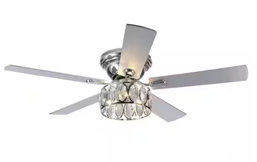 [24001-CH] 52 in. Indoor Chrome Flush Mount Ceiling Fan with Remote Control and Light Kit Included