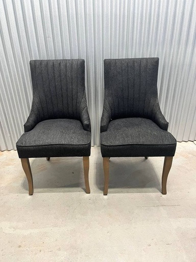 [W28651735] Black Linen Fabric Upholstered Strip Back Dining Chair with Solid Wood Legs – Set of 2