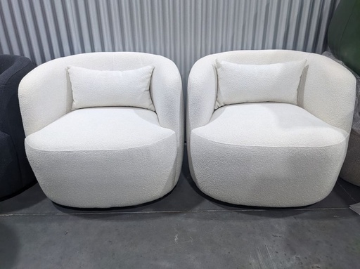 [BSC080-BE] Beige Poly Blend Boucle Fabric Upholstered Swivel Armchair