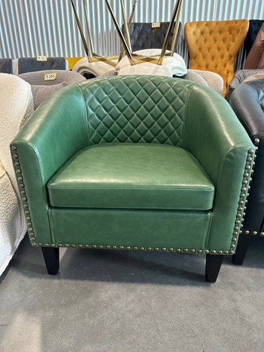 Modern PU Leather Upholstered Accent Barrel Chair with Nailheads and Solid Wood Legs
