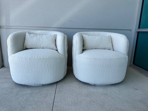 Cream Boucle Tufted Upholstered Swivel Armchair