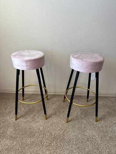 30.3 in. Bar Height Backless Metal Upholstered Velvet Bar Stool with Footrest (Set of 2)