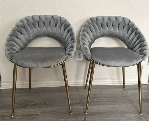 Velvet Hand Woven Hollow Backrest Design Dining Chairs